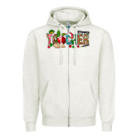 Oatmeal Heather christmas teacher Zipper Hoodie - NancyCooperArtShop