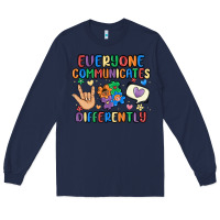 Navy everyone communicates differently Long Sleeve Tee - MaliasSmallBusiness