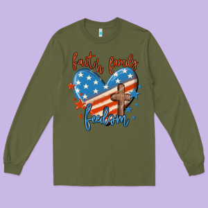 Faith Family Freedom Long Sleeve Tee Designed By Maliassmallbusiness