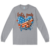 Heather Grey faith family freedom Long Sleeve Tee - MaliasSmallBusiness