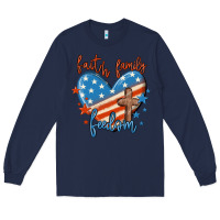 Navy faith family freedom Long Sleeve Tee - MaliasSmallBusiness