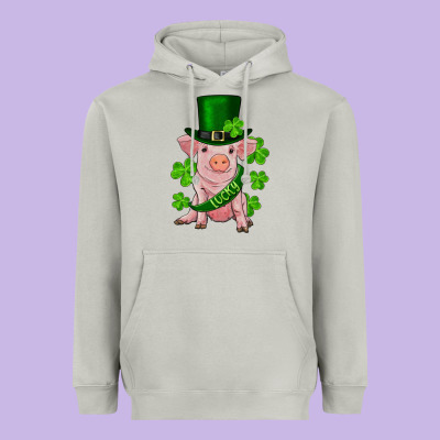 St. Patrick's Day Lucky Baby Pig Heavyweight Hoodie Designed By Ranaportraitstore