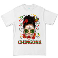 White Mexicana Skull Girl Messy Bun Premium Tee - texasbilliewilder