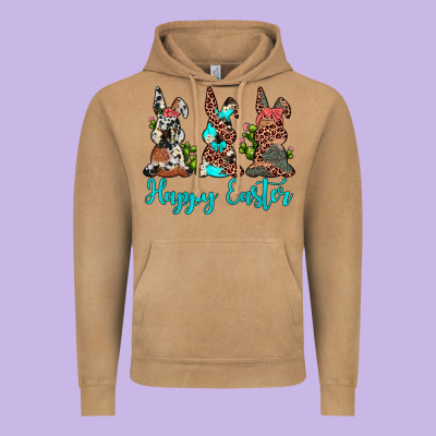 Happy Easter Leopard Cowhide Turquoise Cactus Bunny's Vintage Hoodie Designed By Jahusdesignshop
