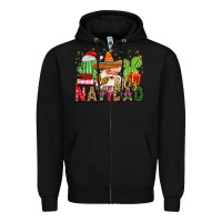 Black feliz navidad santa Zipper Hoodie - MaliasSmallBusiness