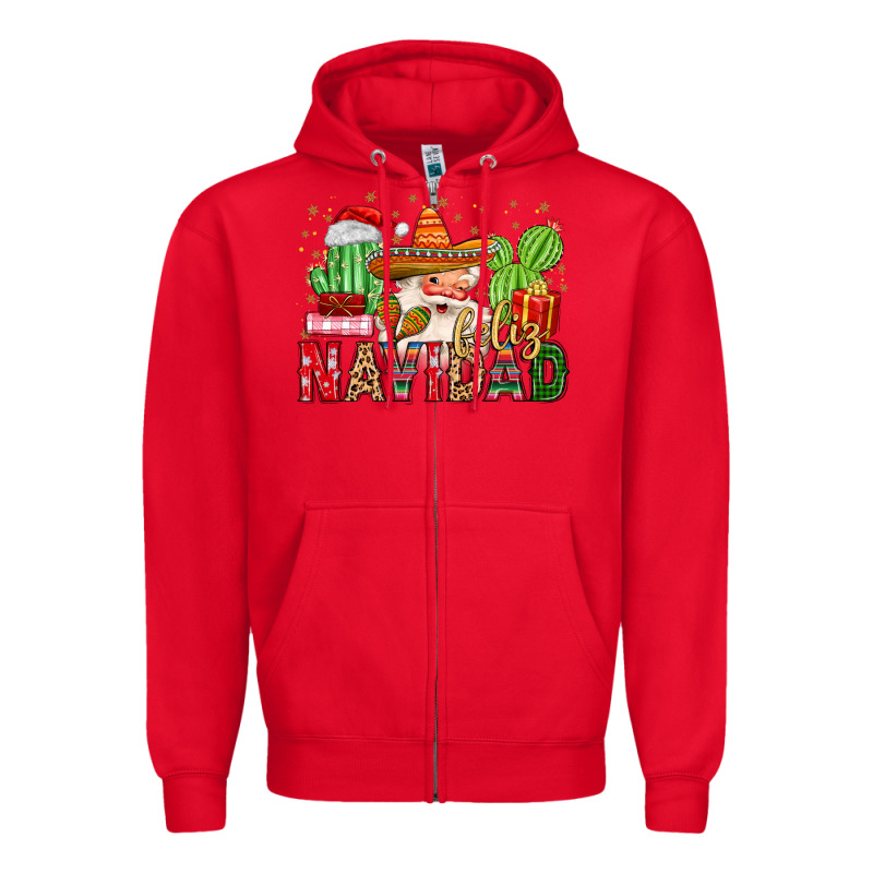 Feliz Navidad Santa Zipper Hoodie by MaliasSmallBusiness | Teevron