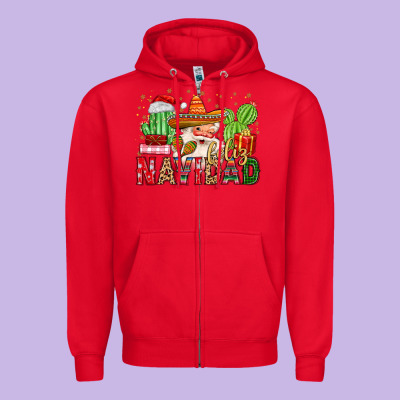 Feliz Navidad Santa Zipper Hoodie Designed By Maliassmallbusiness