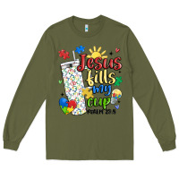 Army Green autism jesus fills my cup Long Sleeve Tee - MaliasSmallBusiness