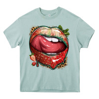Arona strawberry lips with leopard Heavy Core Tee - texasbilliewilder