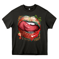 Asphalt strawberry lips with leopard Heavy Core Tee - texasbilliewilder