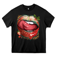 Black strawberry lips with leopard Heavy Core Tee - texasbilliewilder