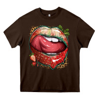 Chocolate Brown strawberry lips with leopard Heavy Core Tee - texasbilliewilder