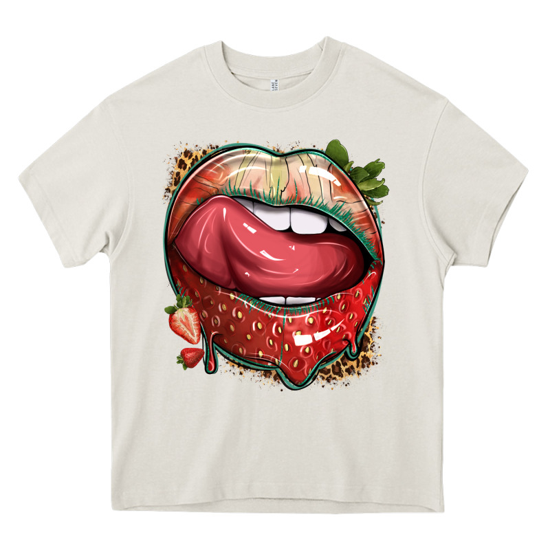 Strawberry Lips With Leopard Heavy Core Tee by texasbilliewilder | Teevron