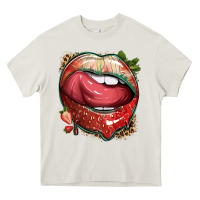 Cream strawberry lips with leopard Heavy Core Tee - texasbilliewilder