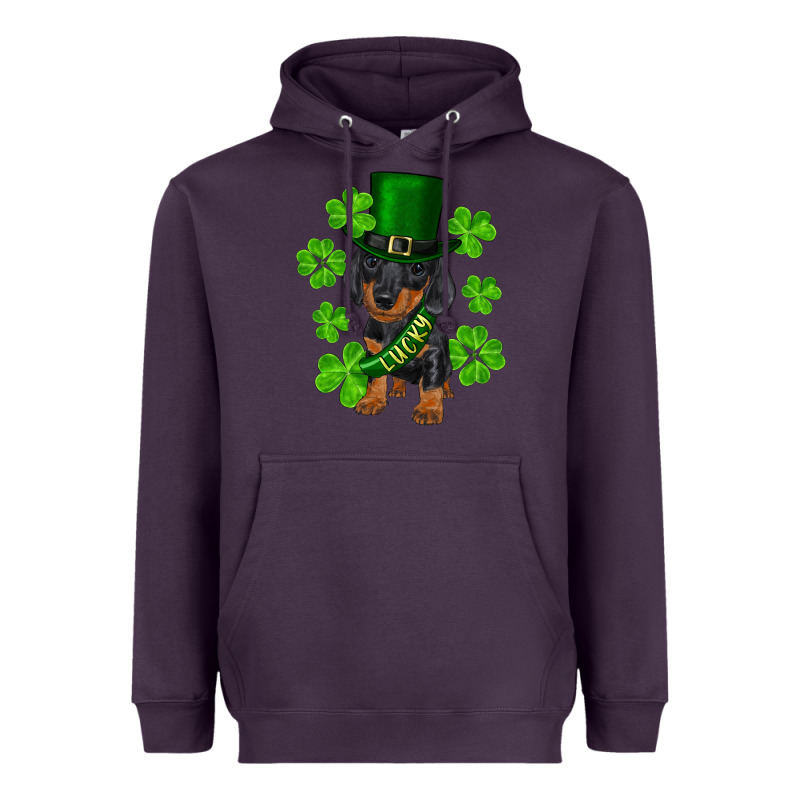 St. Patrick's Day Lucky Dachshund Puppy Heavyweight Hoodie by RanaPortraitStore | Teevron