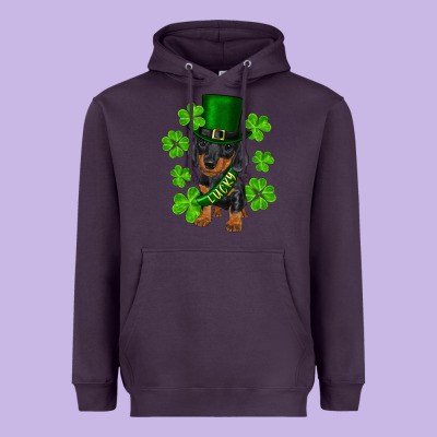 St. Patrick's Day Lucky Dachshund Puppy Heavyweight Hoodie Designed By Ranaportraitstore