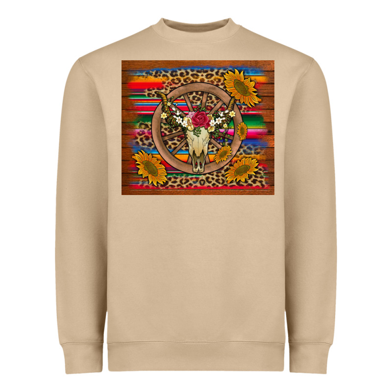 Serape Sunflowers Bull Skull Background Heavyweight Sweatshirt by Artiststas | Teevron