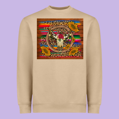 Serape Sunflowers Bull Skull Background Heavyweight Sweatshirt Designed By Artiststas