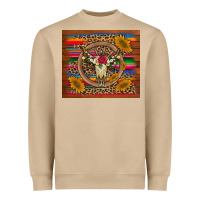 Mushroom serape sunflowers bull skull background Heavyweight Sweatshirt - Artiststas