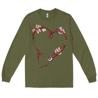 Army Green custom heart stethoscope Long Sleeve Tee - MaliasSmallBusiness