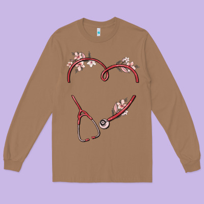 Custom Heart Stethoscope Long Sleeve Tee Designed By Maliassmallbusiness