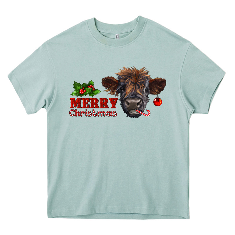 Merry Christmas Highland Calf With Candy Cane Heavy Core Tee by RanaPortraitStore | Teevron