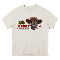 Cream merry christmas highland calf with candy cane Heavy Core Tee - RanaPortraitStore