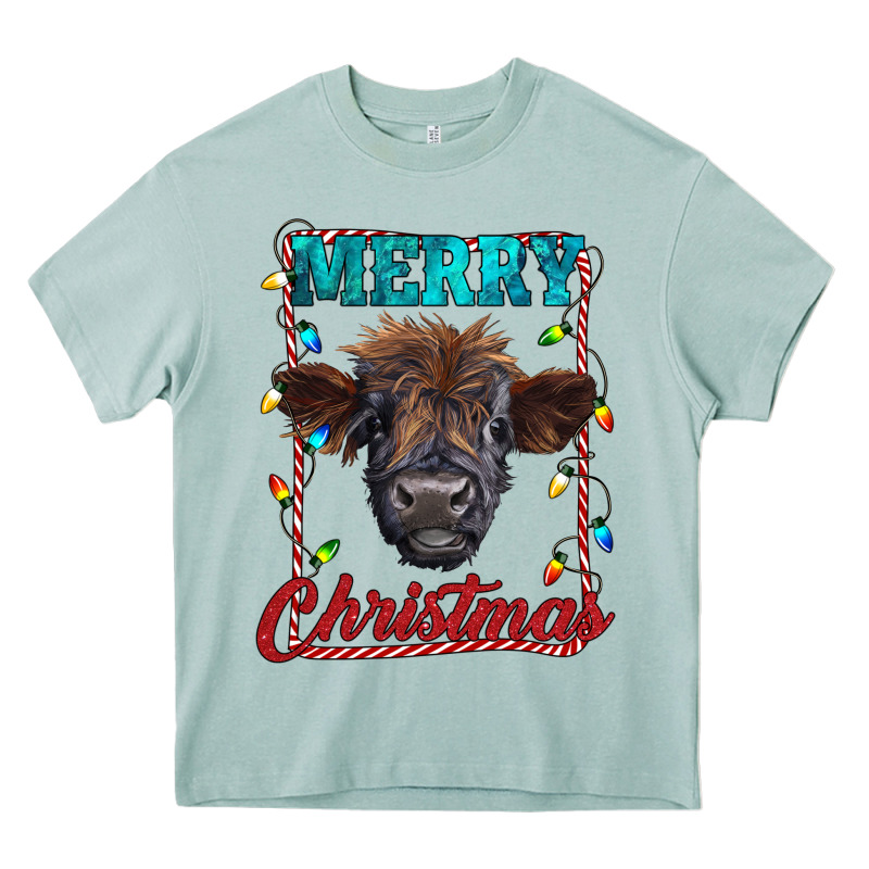 Merry Christmas Highland Calf Baby Cow Heavy Core Tee by RanaPortraitStore | Teevron