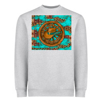 Cowboy Hat Turquoise Aztec Background Old Wheel Heavyweight Sweatshirt | Teevron