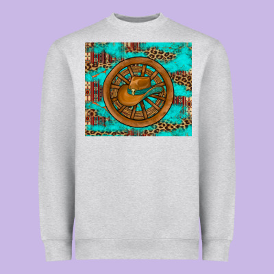 Cowboy Hat Turquoise Aztec Background Old Wheel Heavyweight Sweatshirt Designed By Artiststas