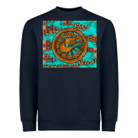 Navy cowboy hat turquoise aztec background old wheel Heavyweight Sweatshirt - Artiststas
