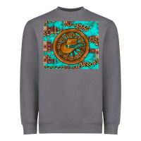 Storm cowboy hat turquoise aztec background old wheel Heavyweight Sweatshirt - Artiststas