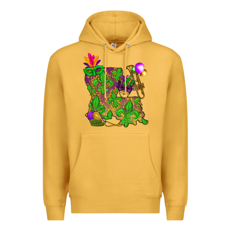 Louisiana Map Mardi Gras Premium Hoodie by NancyCooperArtShop | Teevron