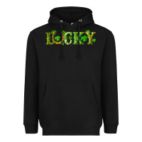 Black st. patrick's day lucky with clovers and horseshoe Heavyweight Hoodie - RanaPortraitStore