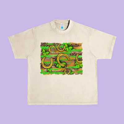Horseshoe Shamrock Leopard Wood Glitter Background Urban Heavy Tee Designed By Artiststas