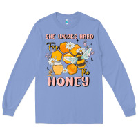 Colony Blue she works hard for the honey Long Sleeve Tee - MaliasSmallBusiness