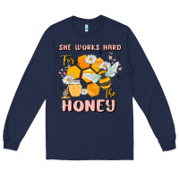 Navy she works hard for the honey Long Sleeve Tee - MaliasSmallBusiness