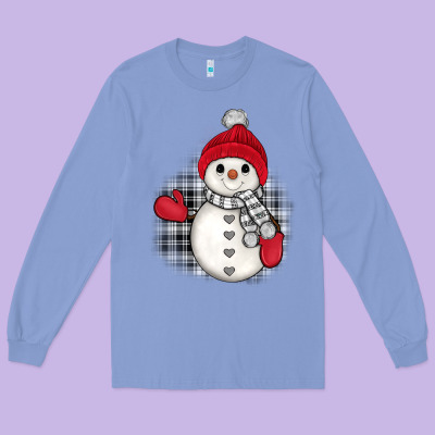Grey Christmas Snowman Long Sleeve Tee Designed By Jahusdesignshop