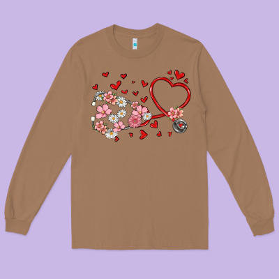 Valentine's Day Stethoscope Long Sleeve Tee Designed By Maliassmallbusiness