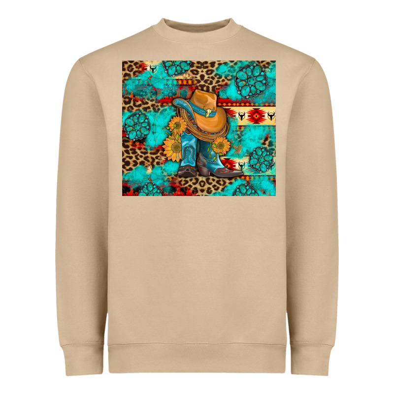 Cowboy Boots With Turquoise And Aztec Heavyweight Sweatshirt by Artiststas | Teevron