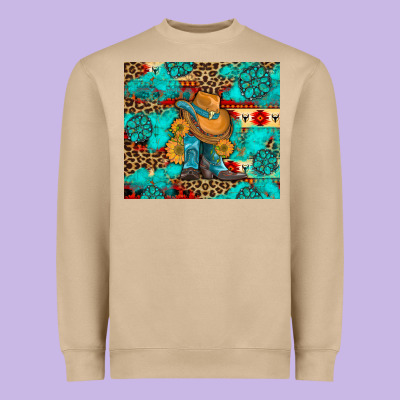 Cowboy Boots With Turquoise And Aztec Heavyweight Sweatshirt Designed By Artiststas