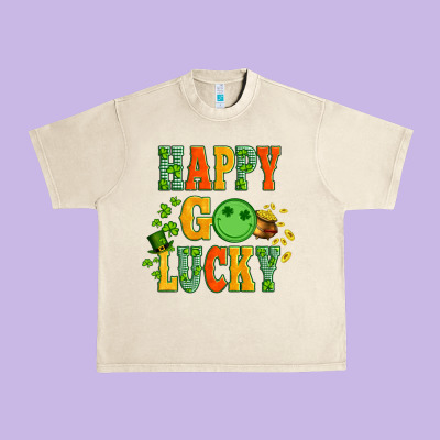 Happy Go Lucky  With Coin And Shamrock Urban Heavy Tee Designed By Artiststas