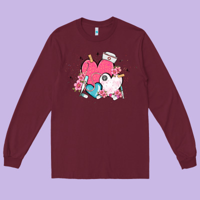 Nurse Hearts Long Sleeve Tee Designed By Maliassmallbusiness