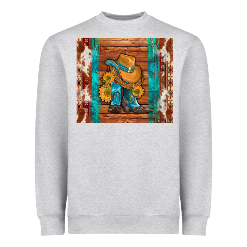 Cowboy Boots Turquoise Aztec Cowhide Heavyweight Sweatshirt by Artiststas | Teevron