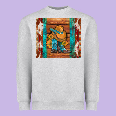 Cowboy Boots Turquoise Aztec Cowhide Heavyweight Sweatshirt Designed By Artiststas