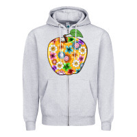 Heather Grey colorful flora apple teacher Zipper Hoodie - NancyCooperArtShop