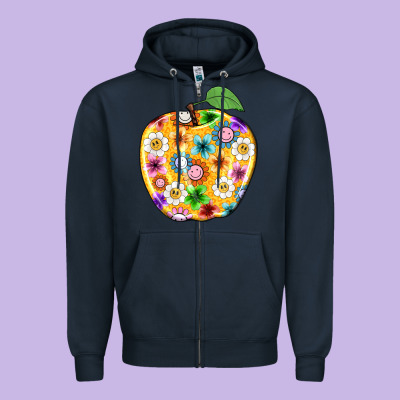 Colorful Flora Apple Teacher Zipper Hoodie Designed By Nancycooperartshop
