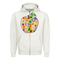 Oatmeal Heather colorful flora apple teacher Zipper Hoodie - NancyCooperArtShop