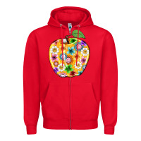 Red colorful flora apple teacher Zipper Hoodie - NancyCooperArtShop