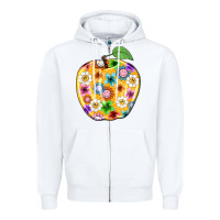 White colorful flora apple teacher Zipper Hoodie - NancyCooperArtShop